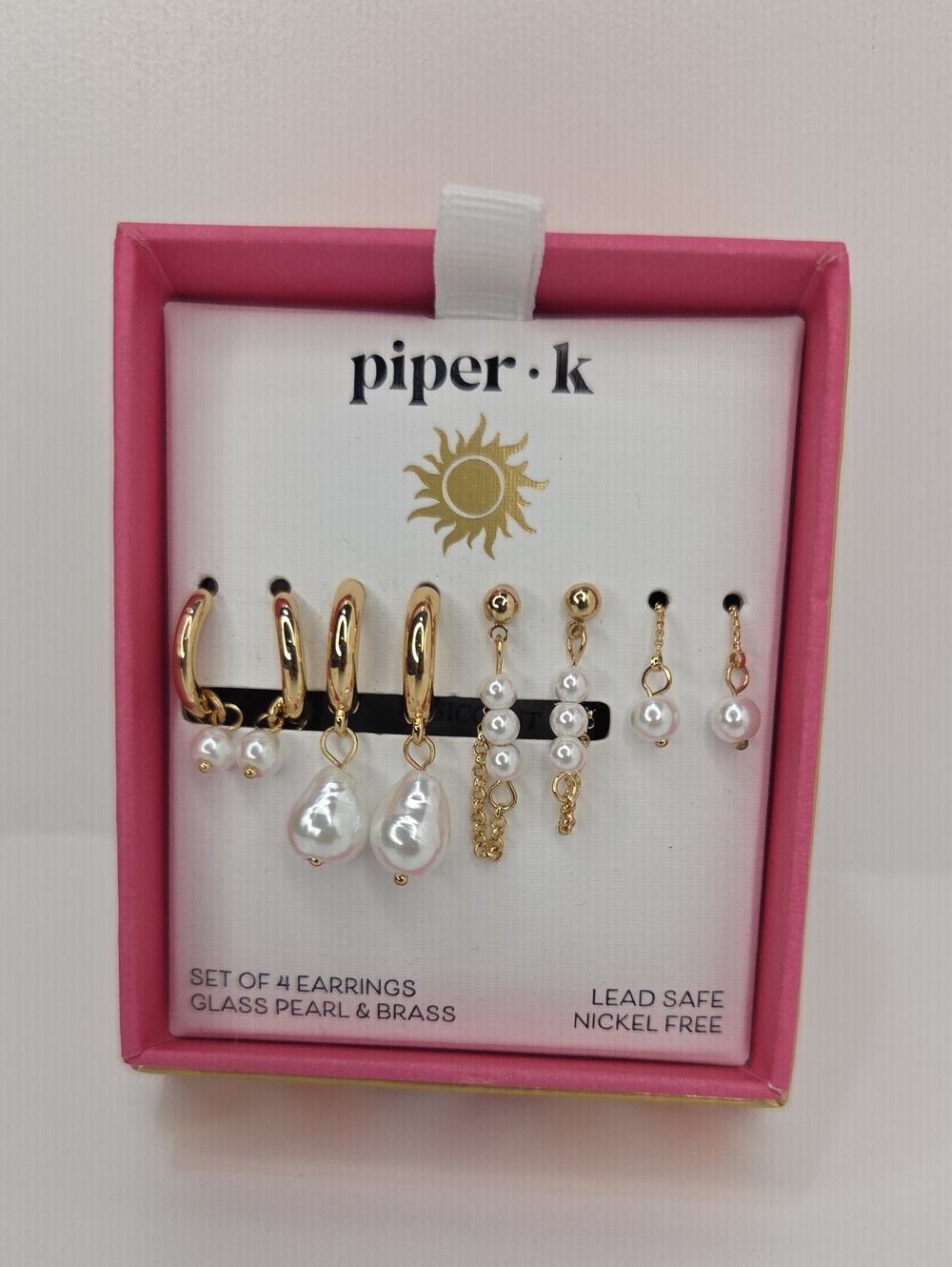 💛▪️piper k ▪️ Set Of 4 Pairs Glass Learl And Brass Gold-Tone Earrings - Picture 2 of 7